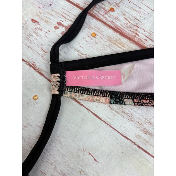 Victorias Secret Black & Pink Paisley Print Swim Top With Tassel Tie Back  Size - Picture 5 of 6